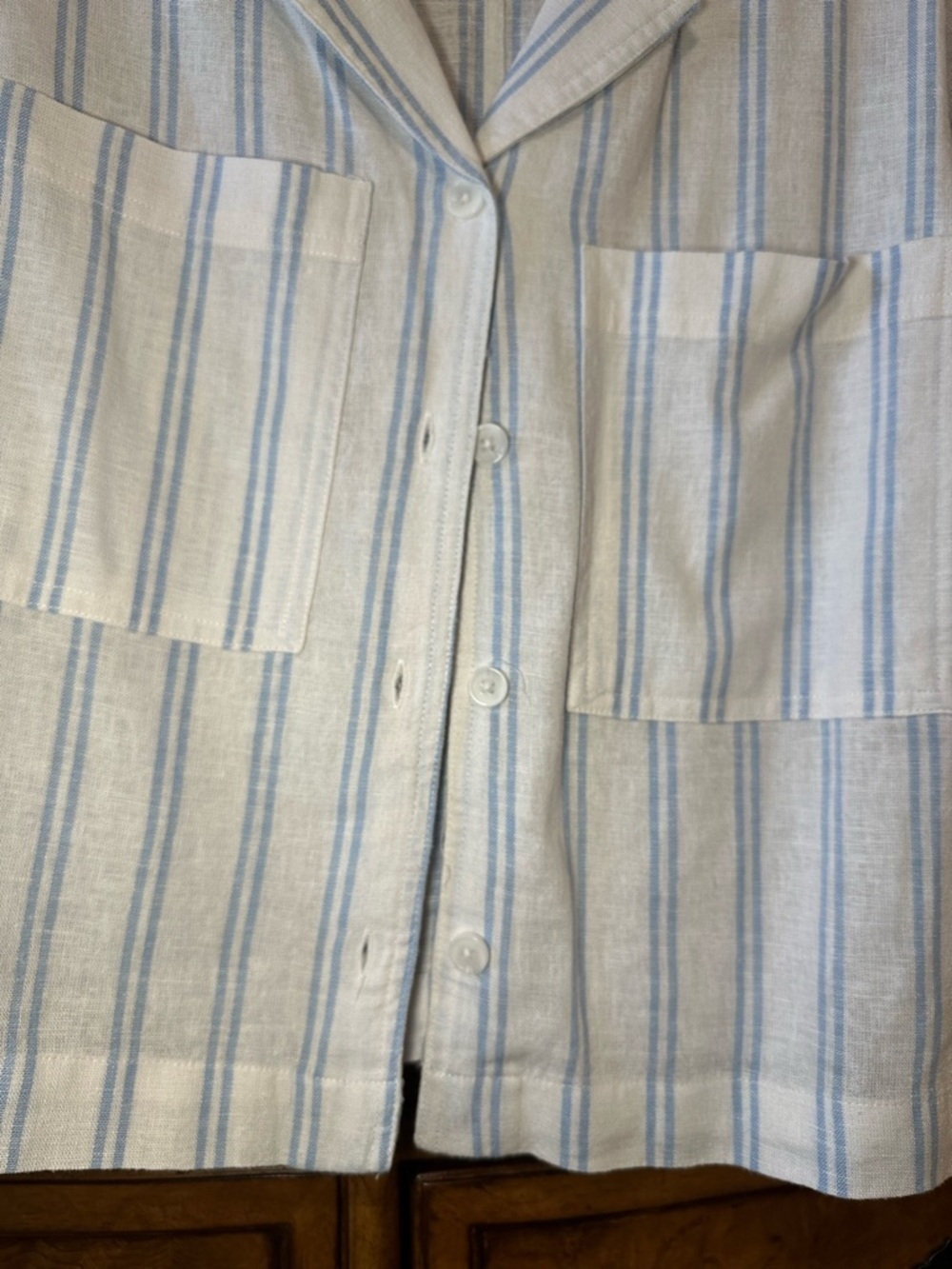 Buffalo David Bitton Linen Blend Striped Camp Shirt Top Blue White Small - Picture 8 of 11
